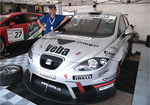 Michal Matějovský with the SEAT Leon car, after Friday's tests at the Valencia circuit