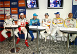 Michal Matějovský and the WTCC series' drivers attending the opening press conference at the Automotodrom Brno circuit