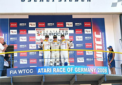 The three winning drivers, from the right: Matějovský, Noques, and Nash