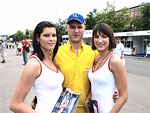 Michal Matějovský and the Brno Circuit's hostesses, Barborka and Monika