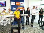 Several of the prominent persons attending the press conference at the Brno racing circuit
