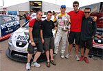 Michal Matějovský and the SUNRED-BRT team's mechanics and engineers, in front of the team's facilities after the race