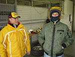 Racing driver Vlado Hybáček and Martin Vencko, the winner of the www.O2extra.cz web portal's competition