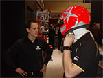 Tim Sandtler and Michal Matějovský, trying the new helmet at the Sandtler company's stand