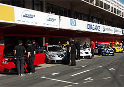 The Seat cars, prepared for the testing event at the Catalunya circuit at Montmelo
