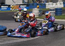 Jirka Forman (No. 216), fighting for the opportunity to take part in the final race of the 2009 Rotax Max EURO Challenge event at the Sosnová circuit