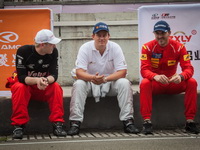 Michal Matějovský spolu s dalšími jezdci China Buggyra Racing týmu Adamem Lackem a Davidem Vršeckým během závodů 1. podniku čínského šampionátu tahačů 2016 na okruhu v Chengdu